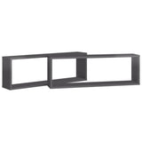 Wall Cube Shelves 2 pcs High Gloss Grey 80x15x26.5 cm Engineered Wood - 45-Degree Angle