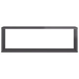 Wall Cube Shelves 2 pcs High Gloss Grey 80x15x26.5 cm Engineered Wood - Close-Up Angle
