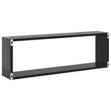 Wall Cube Shelves 2 pcs High Gloss Grey 80x15x26.5 cm Engineered Wood - Low Angle