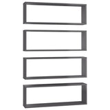Wall Cube Shelves 4 pcs High Gloss Grey 80x15x26.5 cm Engineered Wood - Front View