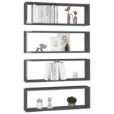 Wall Cube Shelves 4 pcs High Gloss Grey 80x15x26.5 cm Engineered Wood - Side View