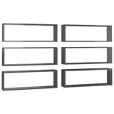 Wall Cube Shelves 6 pcs High Gloss Grey 80x15x26.5 cm Engineered Wood
