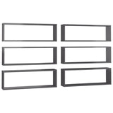 Wall Cube Shelves 6 pcs High Gloss Grey 80x15x26.5 cm Engineered Wood - Front View