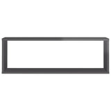 Wall Cube Shelves 6 pcs High Gloss Grey 80x15x26.5 cm Engineered Wood - Close-Up Angle