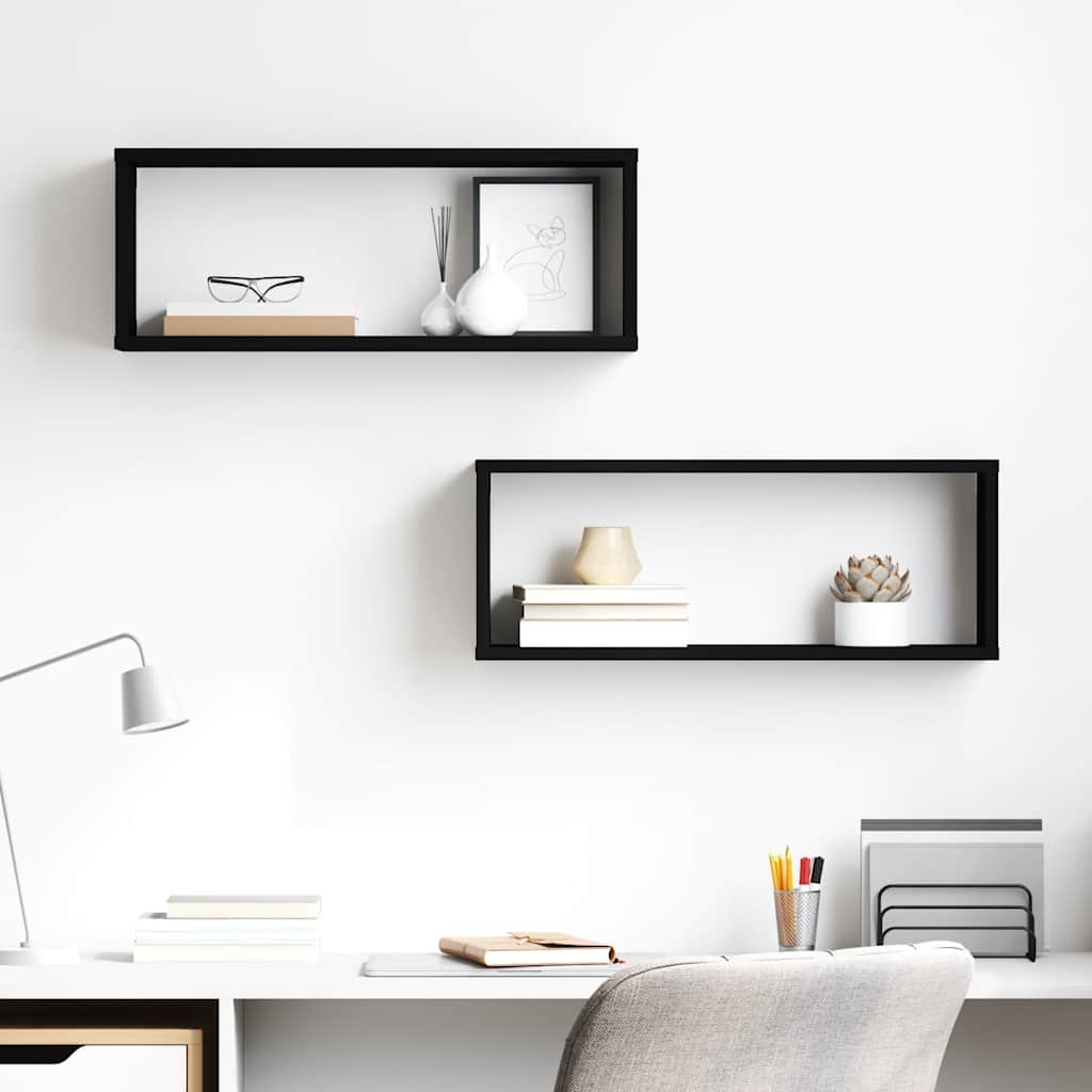 Wall Cube Shelves 2 pcs Black 60x15x23 cm Engineered Wood
