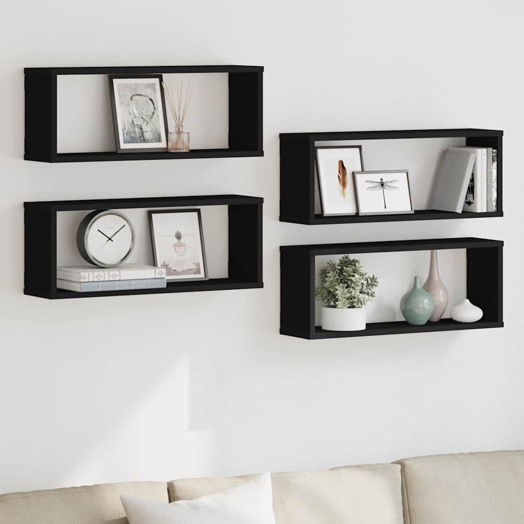 Wall Cube Shelves 4 pcs Black 60x15x23 cm Engineered Wood