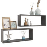 Wall Cube Shelves 2 pcs Grey 60x15x23 cm Engineered Wood - Side View