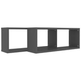 Wall Cube Shelves 2 pcs Grey 60x15x23 cm Engineered Wood - Close-Up Angle