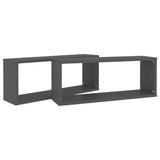 Wall Cube Shelves 2 pcs Grey 60x15x23 cm Engineered Wood - Low Angle