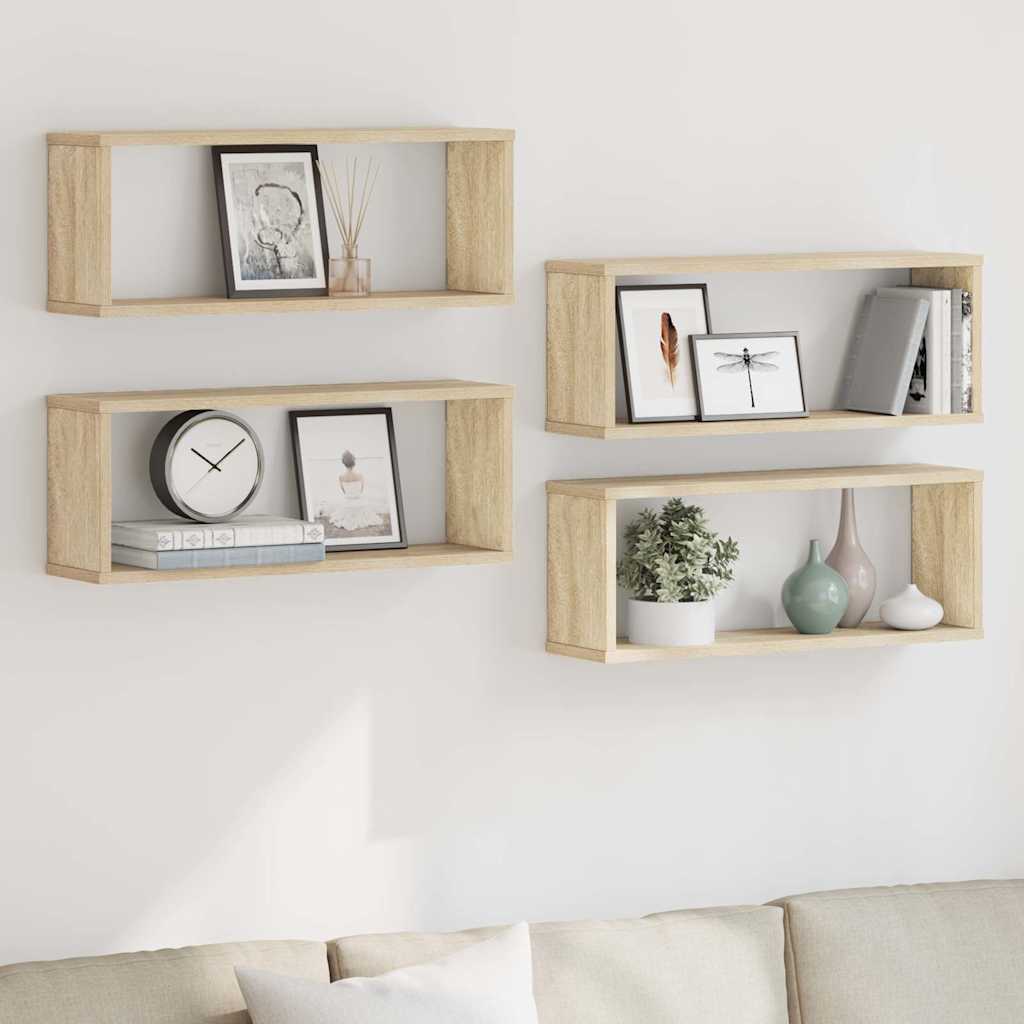 Wall Cube Shelves 4 pcs Sonoma Oak 60x15x23 cm Engineered Wood