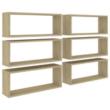Wall Cube Shelves 6 pcs Sonoma Oak 60x15x23 cm Engineered Wood - Front View
