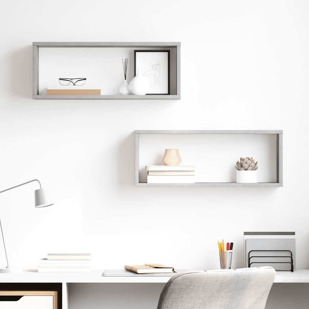 Wall Cube Shelves 2 pcs Concrete Grey 60x15x23 cm Engineered Wood