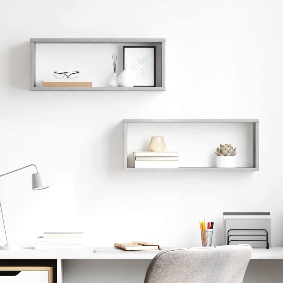 Wall Cube Shelves 2 pcs Concrete Grey 60x15x23 cm Engineered Wood