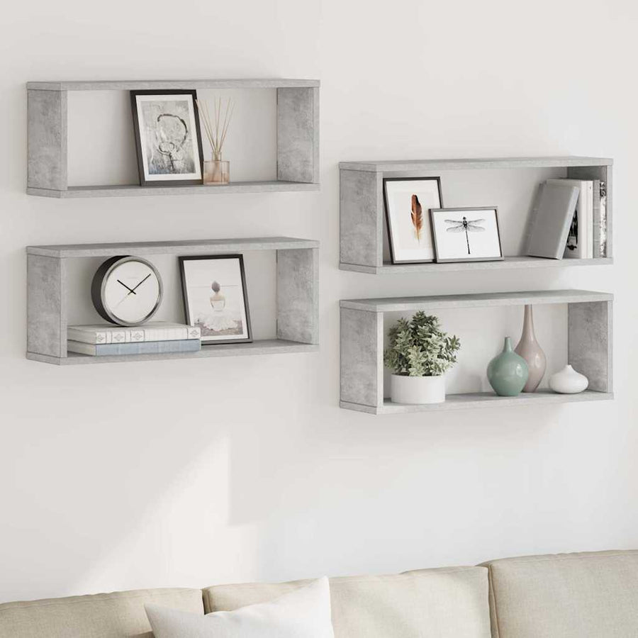 Wall Cube Shelves 4 pcs Concrete Grey 60x15x23 cm Engineered Wood