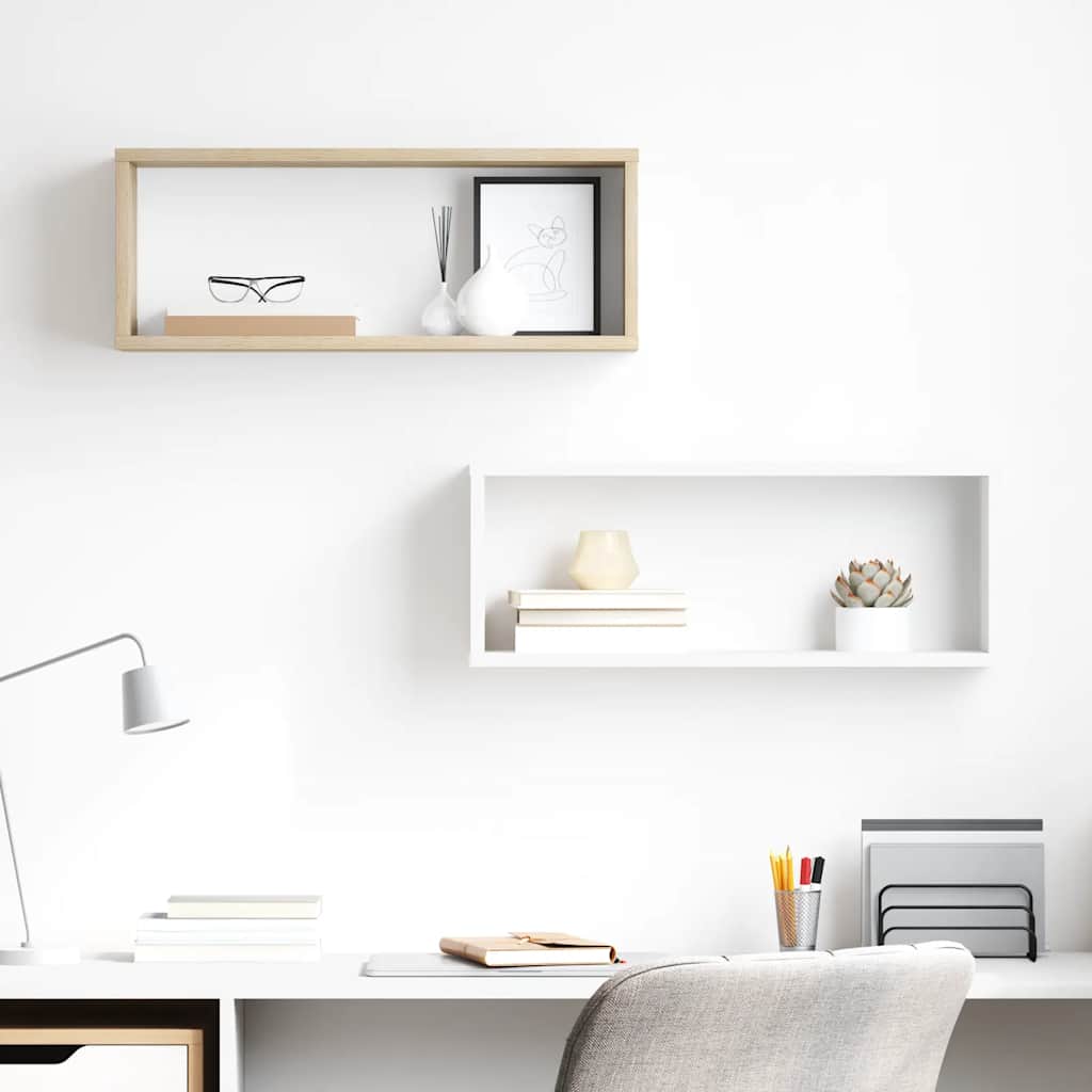 Wall Cube Shelves 2 pcs White and Sonoma Oak 60x15x23 cm Engineered Wood