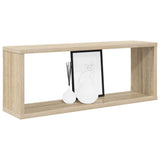 Wall Cube Shelves 4 pcs White and Sonoma Oak 60x15x23 cm Engineered Wood - Side View