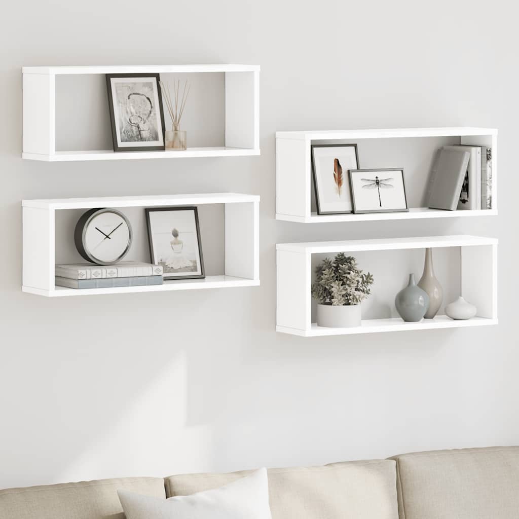 Wall Cube Shelves 4 pcs High Gloss White 60x15x23 cm Engineered Wood