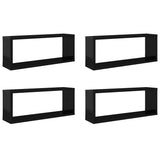 Wall Cube Shelves 4 pcs High Gloss Black 60x15x23 cm Engineered Wood - Front View