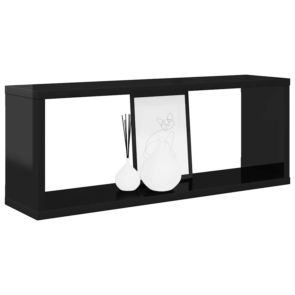 Wall Cube Shelves 4 pcs High Gloss Black 60x15x23 cm Engineered Wood