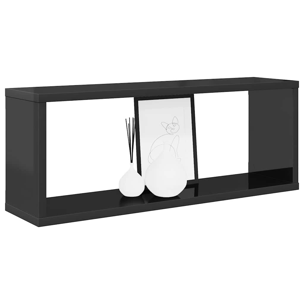 Wall Cube Shelves 2 pcs High Gloss Grey 60x15x23 cm Engineered Wood