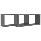 Wall Cube Shelves 2 pcs High Gloss Grey 60x15x23 cm Engineered Wood - Close-Up Angle