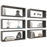 Wall Cube Shelves 6 pcs High Gloss Grey 60x15x23 cm Engineered Wood - Side View