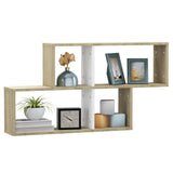 Wall Shelf White and Sonoma Oak 100x18x53 cm Engineered Wood - Side View