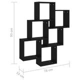 Wall Cube Shelf Black 78x15x93 cm Engineered Wood