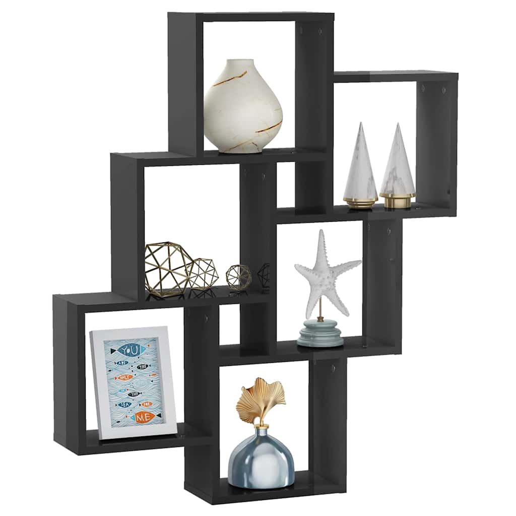 Wall Cube Shelf High Gloss Grey 78x15x93 cm Engineered Wood
