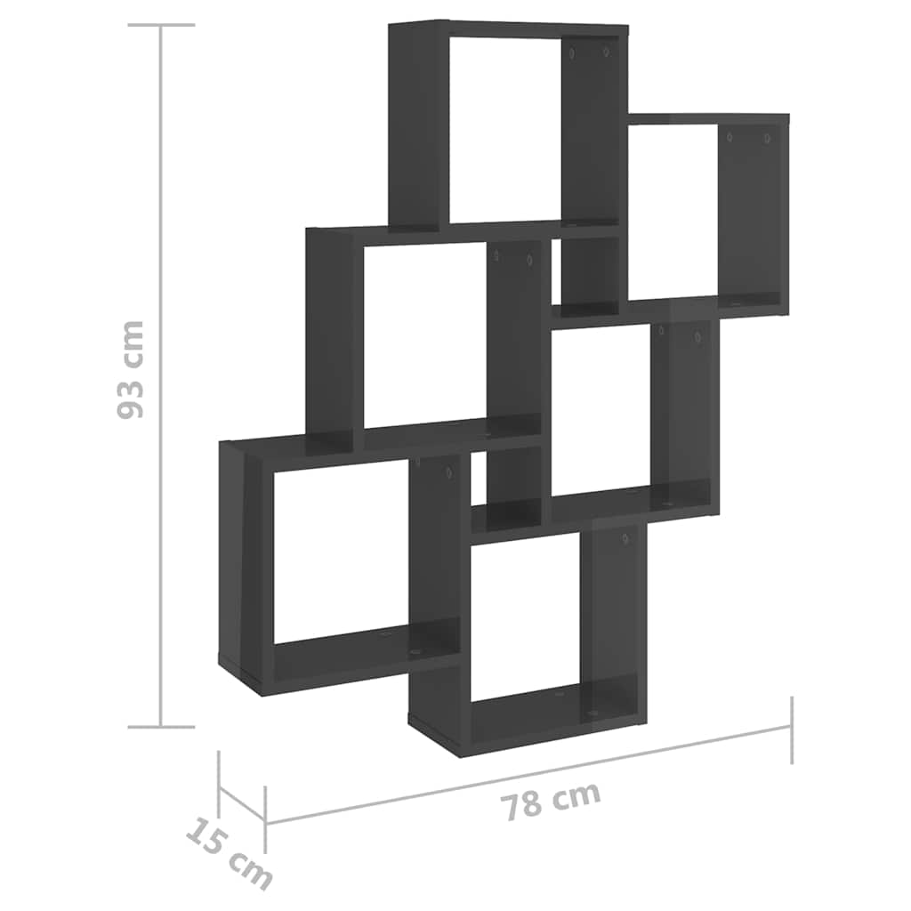 Wall Cube Shelf High Gloss Grey 78x15x93 cm Engineered Wood