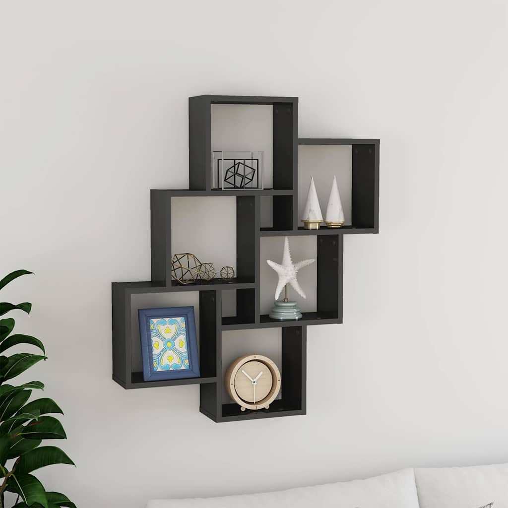 Wall Cube Shelf High Gloss Grey 78x15x93 cm Engineered Wood