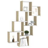 Wall Cube Shelf White and Sonoma Oak 90x15x119 cm Engineered Wood - Side View