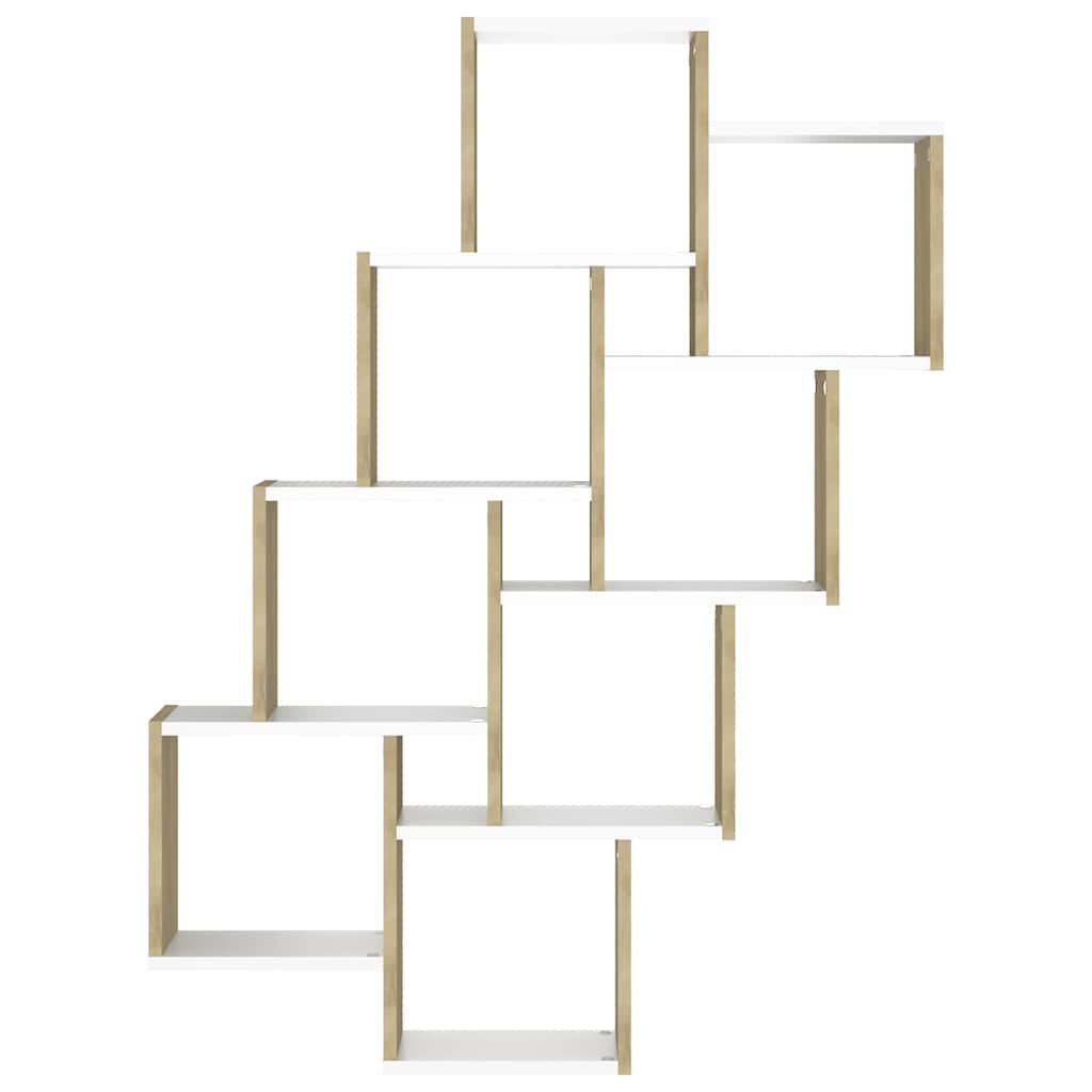 Wall Cube Shelf White and Sonoma Oak 90x15x119 cm Engineered Wood