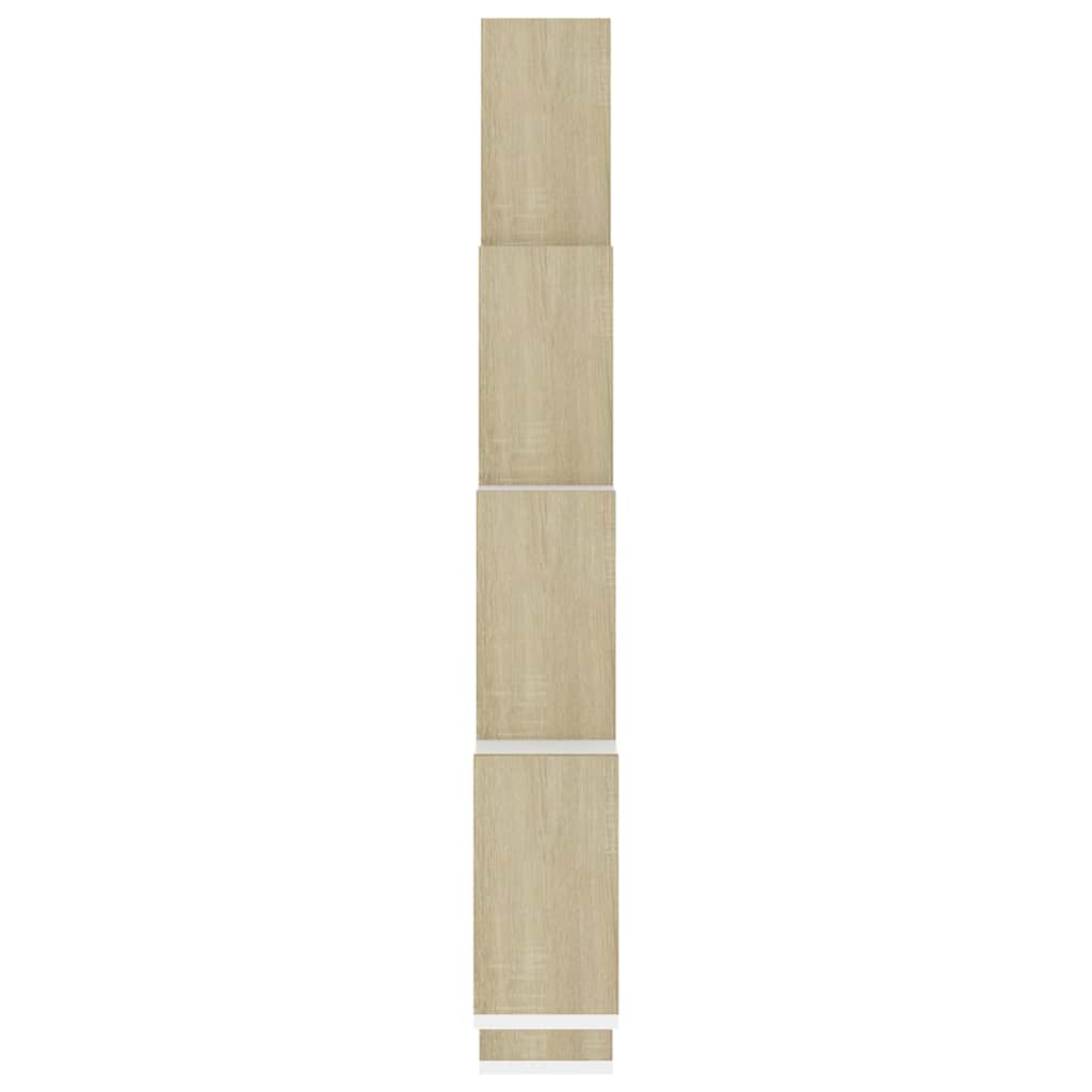 Wall Cube Shelf White and Sonoma Oak 90x15x119 cm Engineered Wood