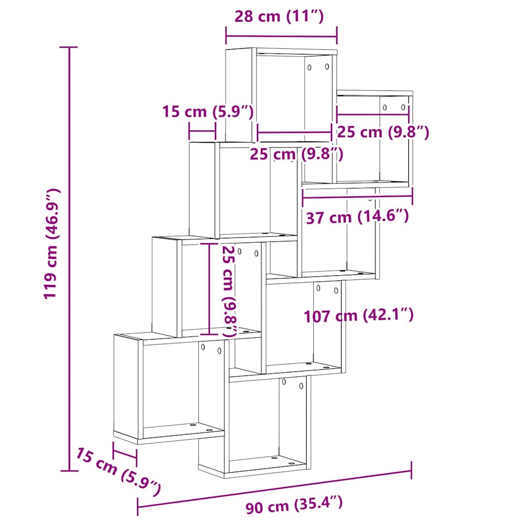 Wall Cube Shelf White and Sonoma Oak 90x15x119 cm Engineered Wood