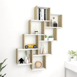 Wall Cube Shelf White and Sonoma Oak 90x15x119 cm Engineered Wood