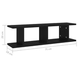 Wall Shelves 2 pcs Black 75x18x20 cm Engineered Wood - Close-Up Angle