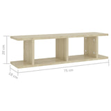 Wall Shelves 2 pcs Sonoma Oak 75x18x20 cm Engineered Wood - Close-Up Angle