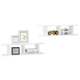 Wall Shelves 2 pcs High Gloss White 75x18x20 cm Engineered Wood - Side View