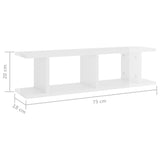 Wall Shelves 2 pcs High Gloss White 75x18x20 cm Engineered Wood - Close-Up Angle
