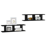 Wall Shelves 2 pcs High Gloss Black 75x18x20 cm Engineered Wood - Side View