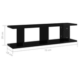 Wall Shelves 2 pcs High Gloss Black 75x18x20 cm Engineered Wood - Close-Up Angle