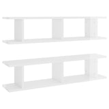 Wall Shelves 2 pcs High Gloss White 90x18x20 cm Engineered Wood - Front View