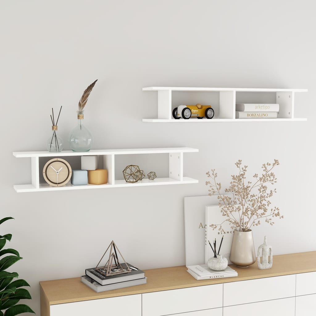 Wall Shelves 2 pcs White 105x18x20 cm Engineered Wood