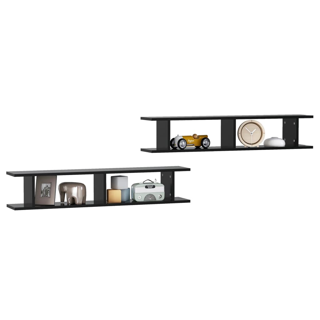 Wall Shelves 2 pcs Black 105x18x20 cm Engineered Wood