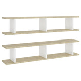 Wall Shelves 2 pcs White and Sonoma Oak 105x18x20 cm Engineered Wood - Front View