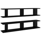 Wall Shelves 2 pcs High Gloss Black 105x18x20cm Engineered Wood - Front View