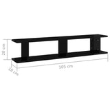 Wall Shelves 2 pcs High Gloss Black 105x18x20cm Engineered Wood - Close-Up Angle