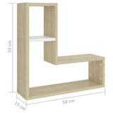 Wall Shelves 2 pcs White and Sonoma Oak 50x15x50 cm Engineered Wood - Close-Up Angle