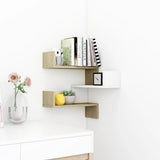 Wall Corner Shelf White and Sonoma Oak 40x40x50 cm Engineered Wood - Side View